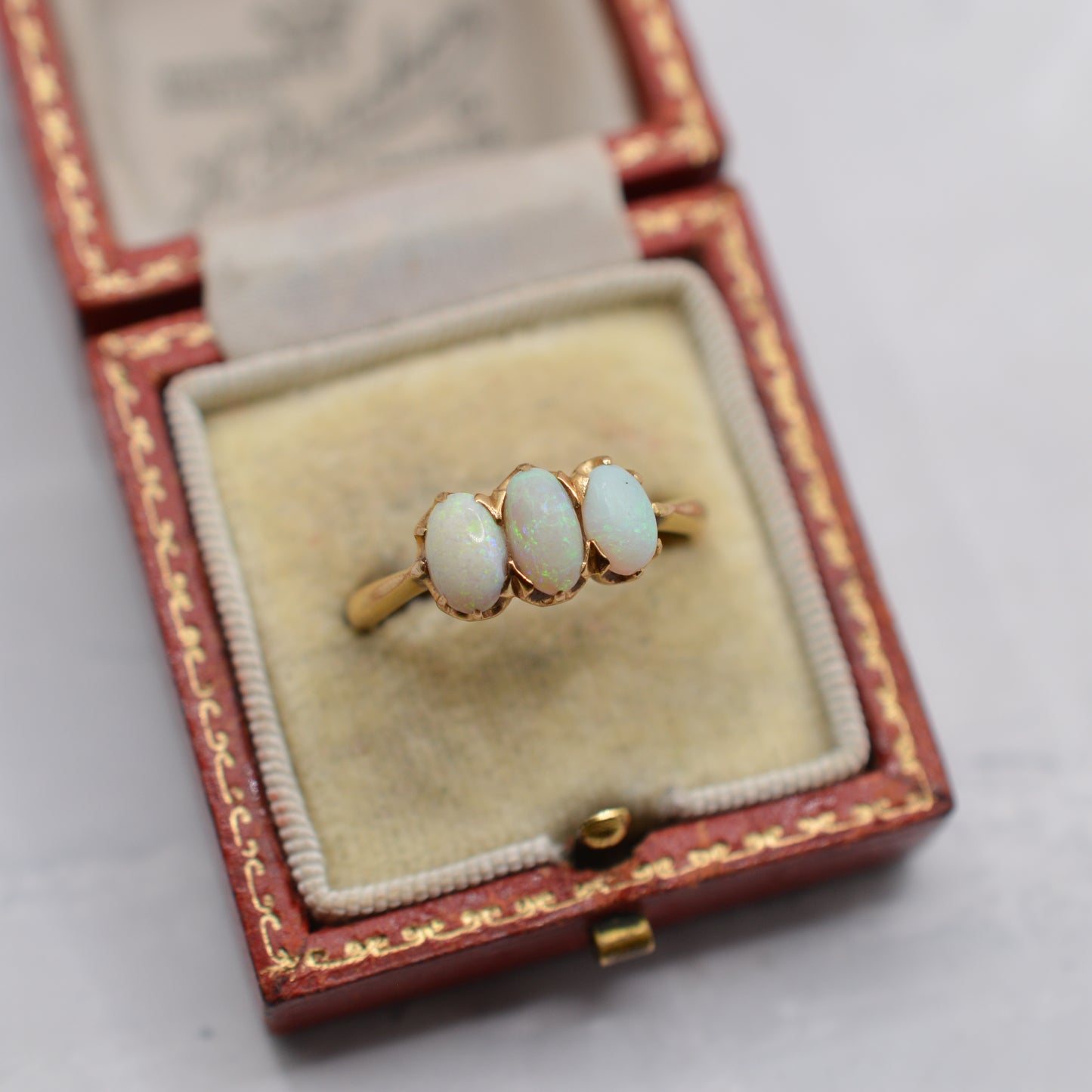 Antique 1919 18ct Gold Opal Trilogy Ring