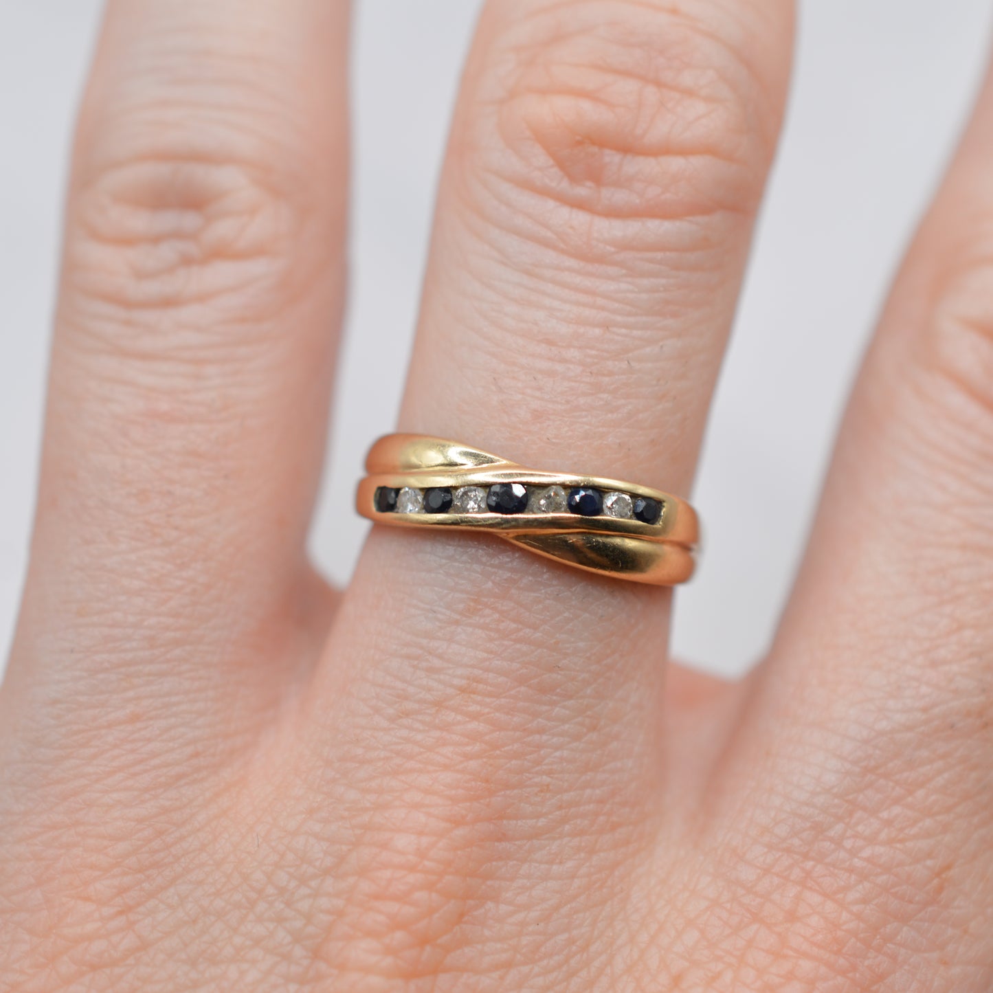9ct Gold Sapphire & Diamond Crossover Half-Eternity Ring
