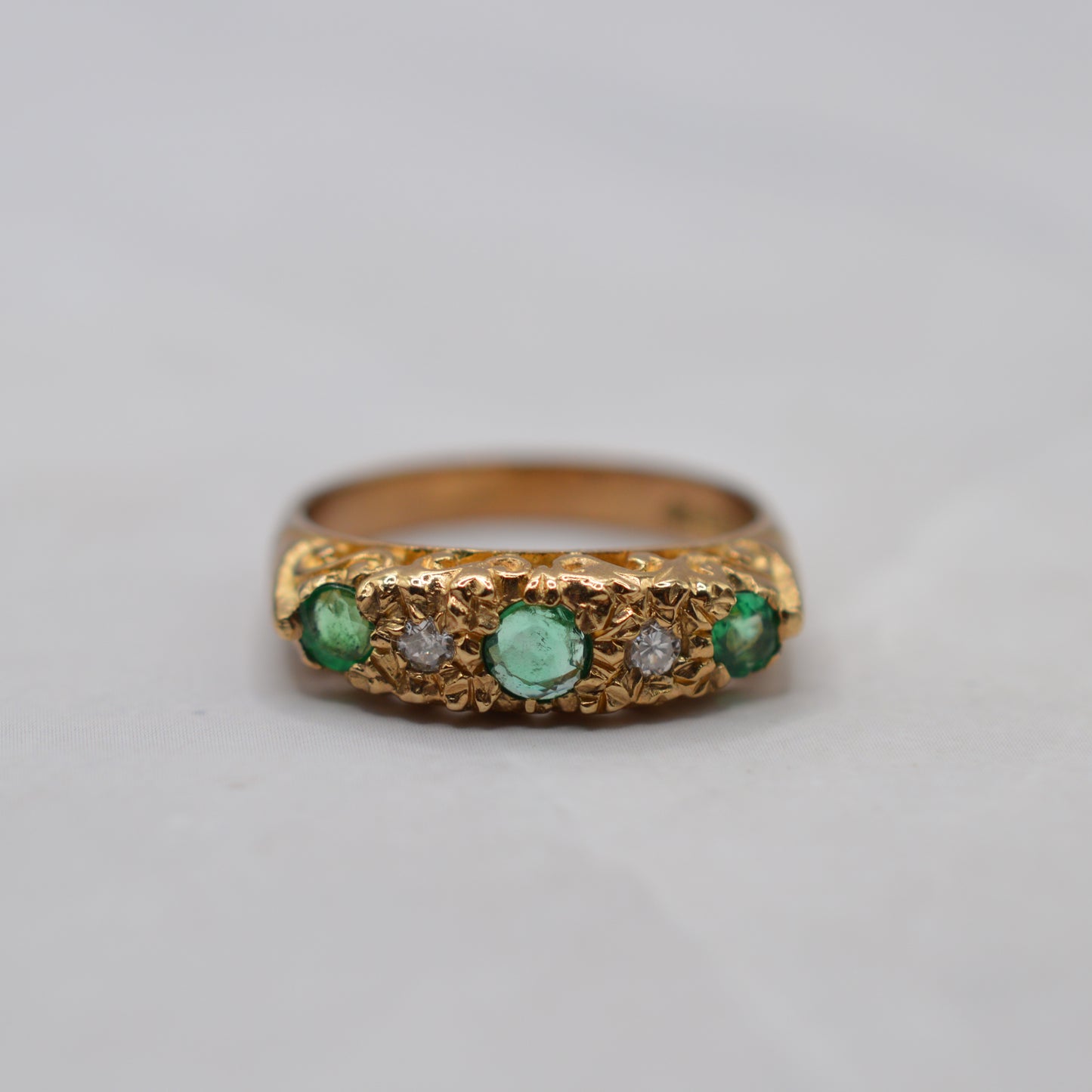 1980s 9ct Gold Emerald & Diamond Five-Stone Ring