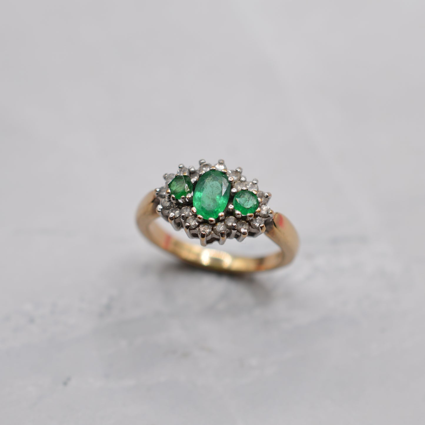 9ct Gold Emerald & Diamond Trilogy Cluster Ring