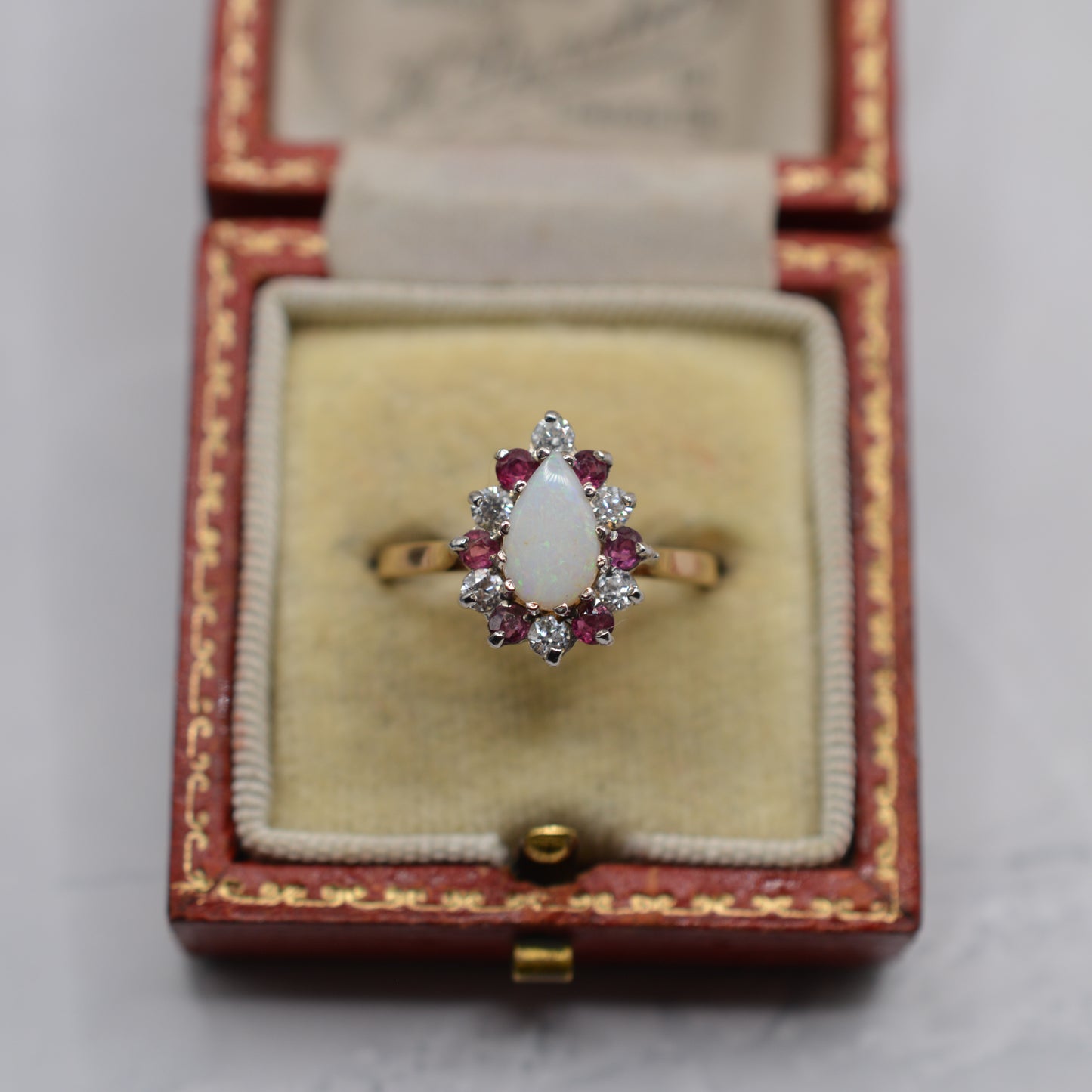 1980s Vintage 9ct Gold Opal, Ruby & CZ Cluster Ring