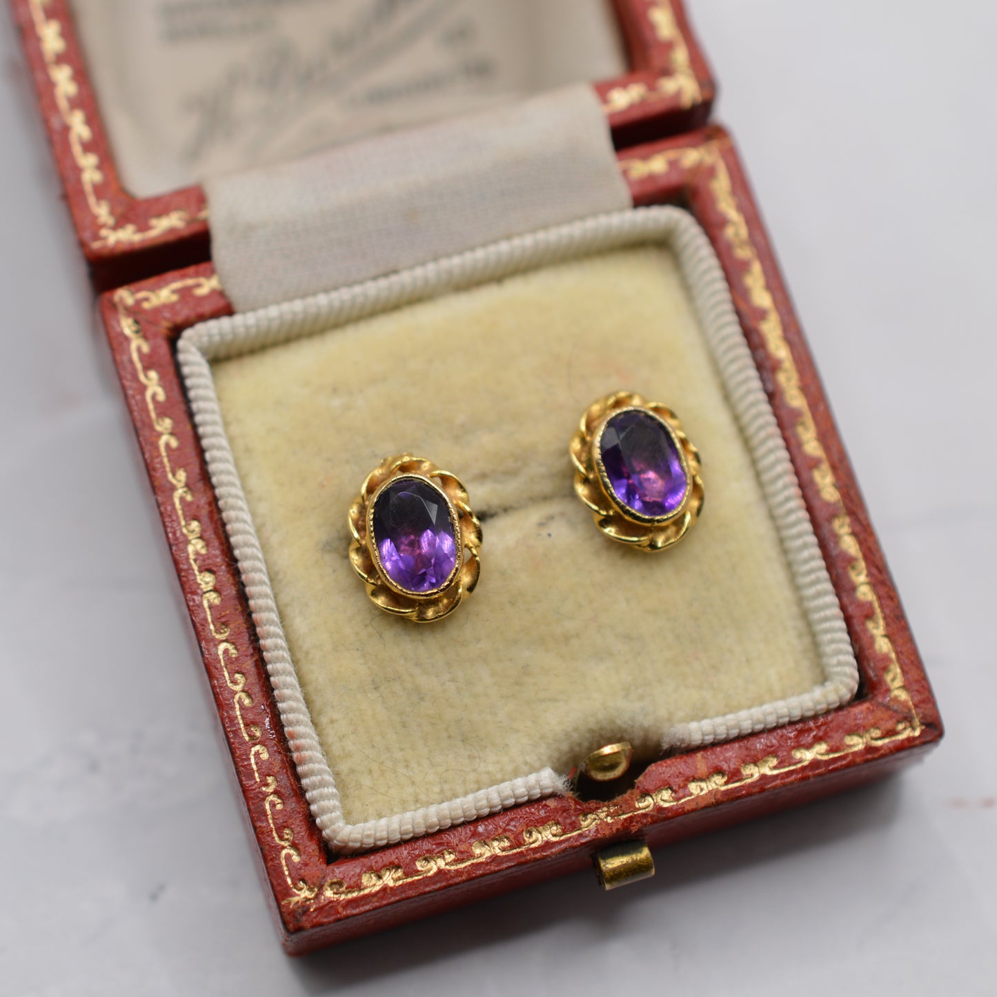 1970s Vintage 9ct Gold Amethyst Stud Earrings