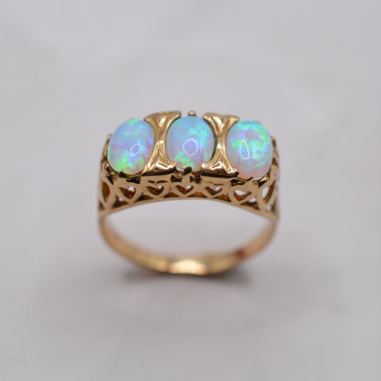 Chunky 9ct Gold Opal Trilogy Ring