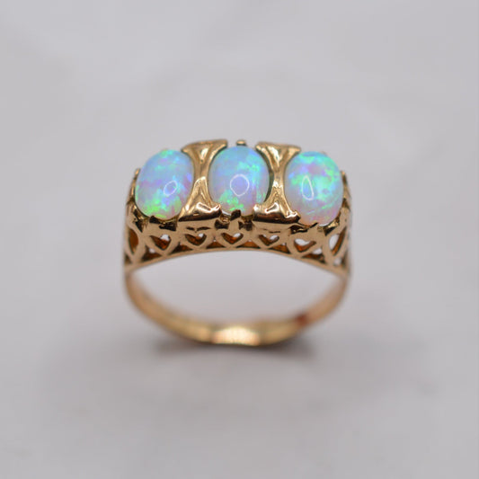 Chunky 9ct Gold Opal Trilogy Ring