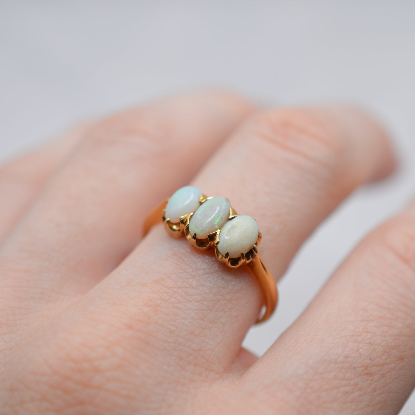 Antique 1919 18ct Gold Opal Trilogy Ring