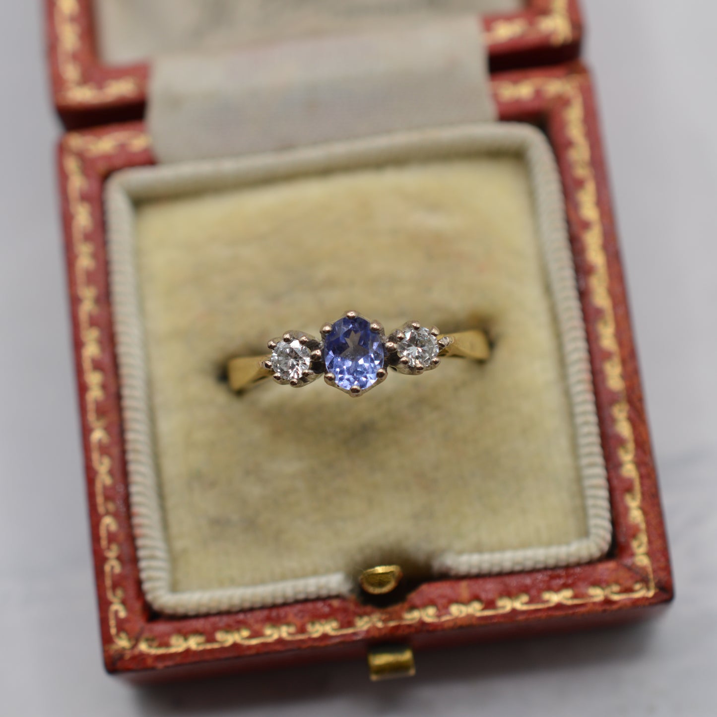 1990s 18ct Gold Tanzanite & Diamond Trilogy Ring