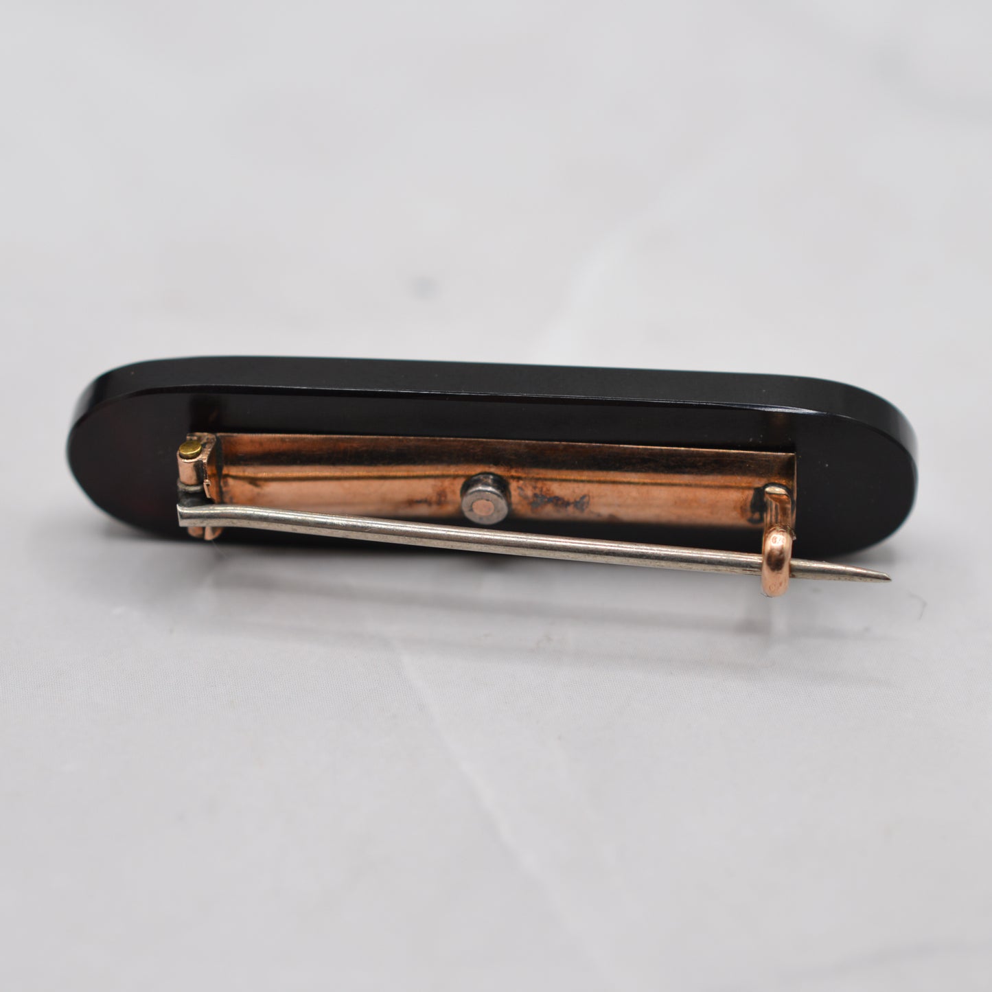 Mid-Century Black Mourning-Style Brooch with Pearl Floral Motif