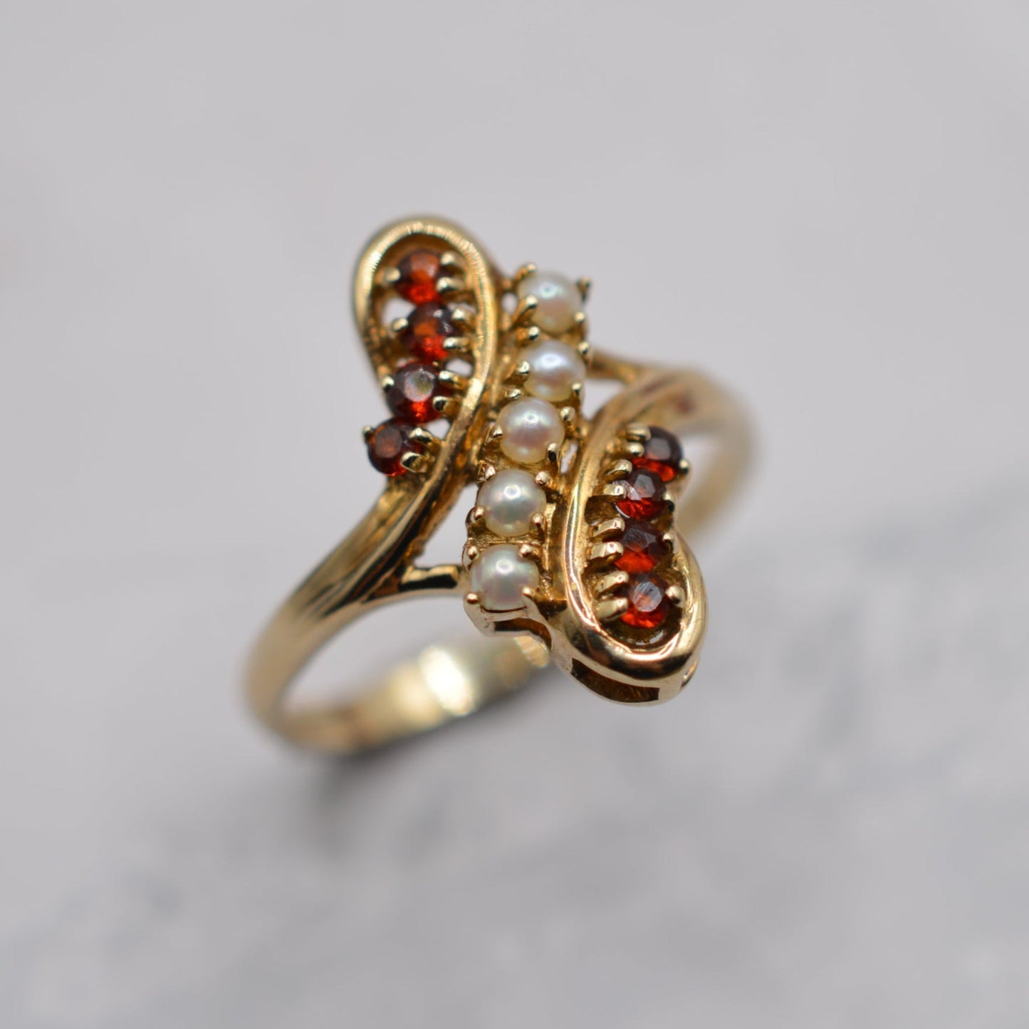 1980s 9ct Gold Garnet & Pearl Dress Ring