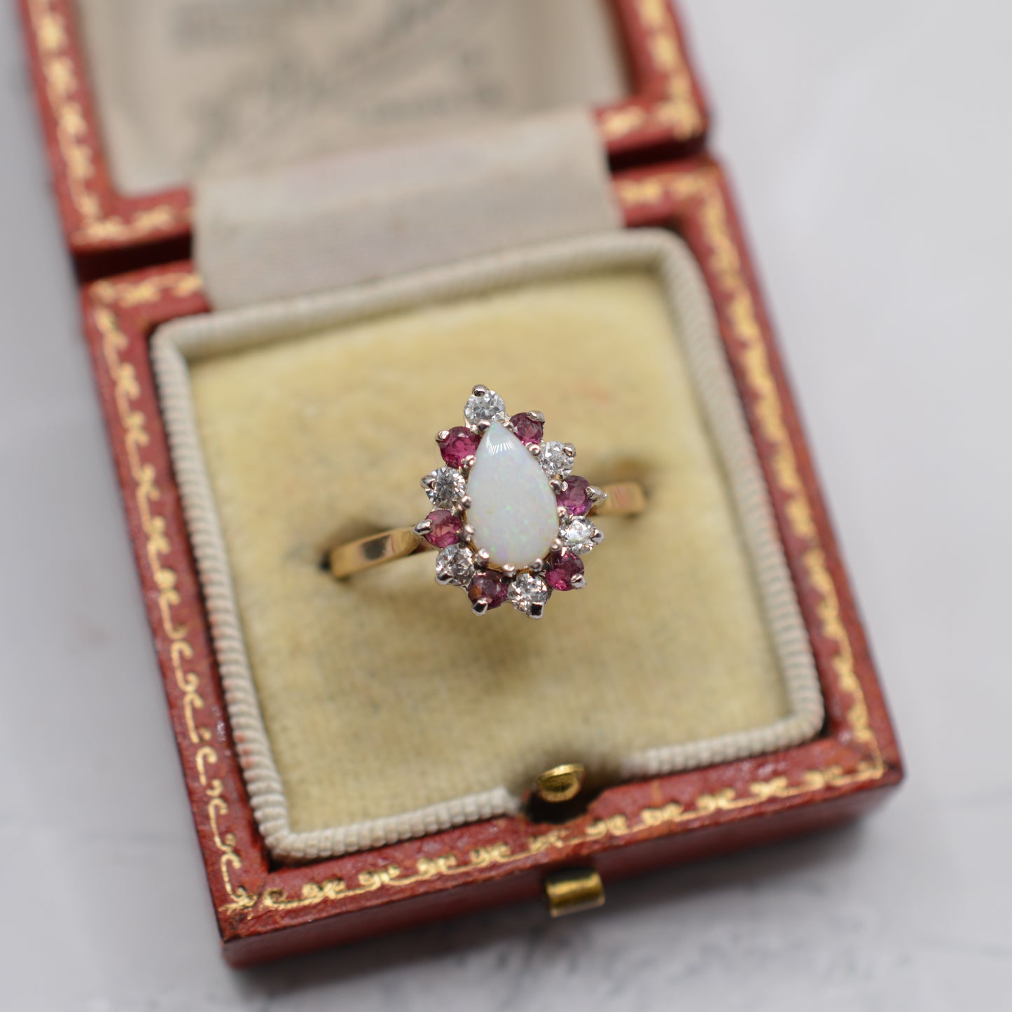 1980s Vintage 9ct Gold Opal, Ruby & CZ Cluster Ring