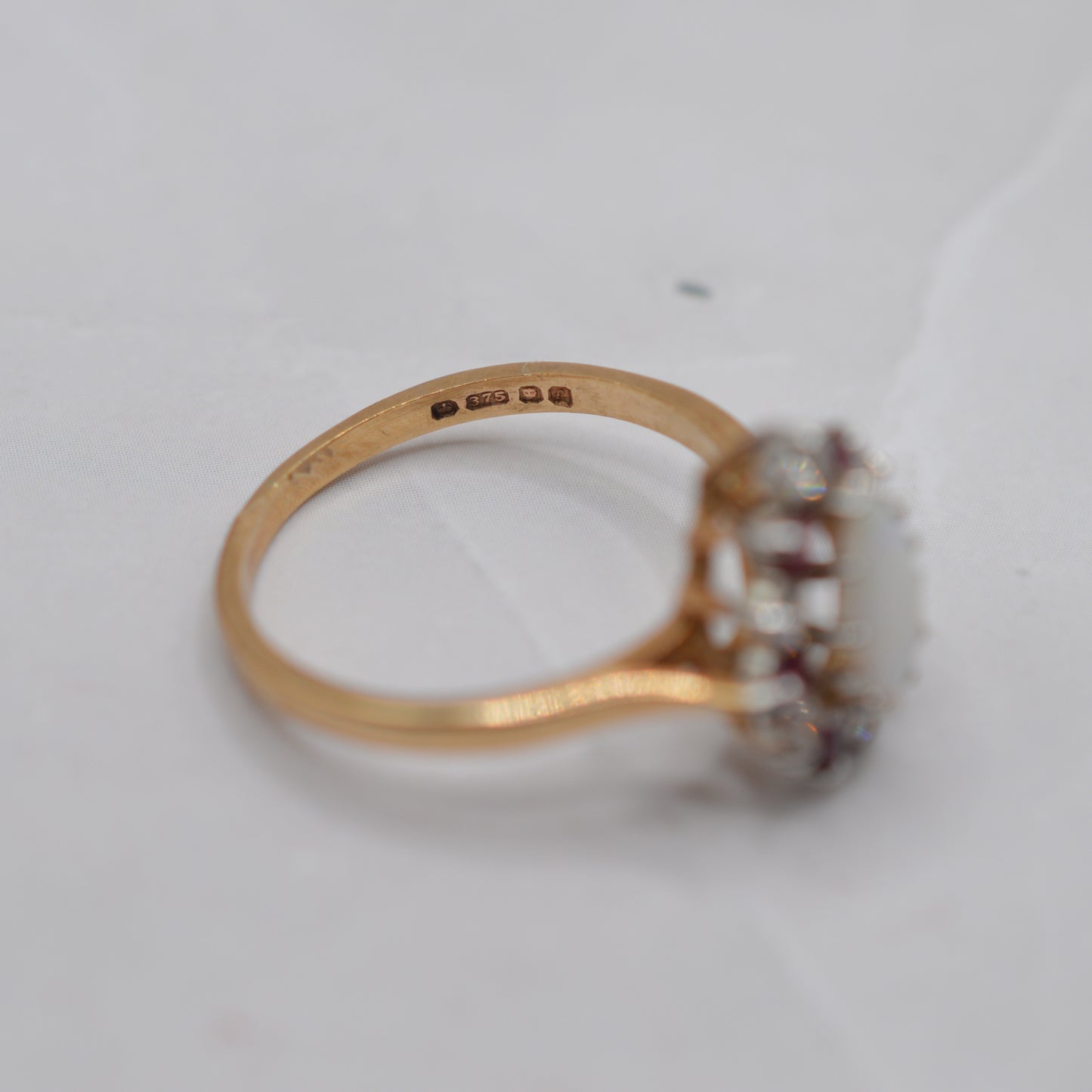1980s Vintage 9ct Gold Opal, Ruby & CZ Cluster Ring