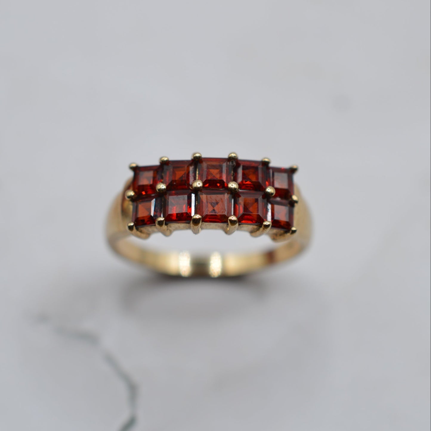 9ct Gold Garnet Square-Cut Double-Row Ring