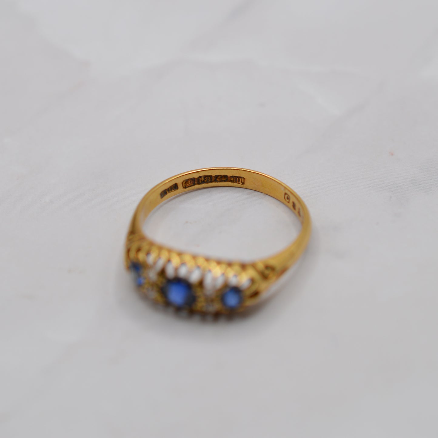 Antique 1911 18ct Gold Sapphire & Diamond Seven-Stone Ring