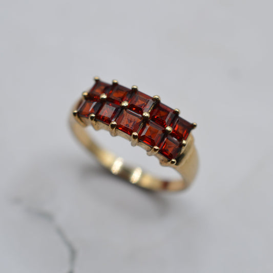 9ct Gold Garnet Square-Cut Double-Row Ring