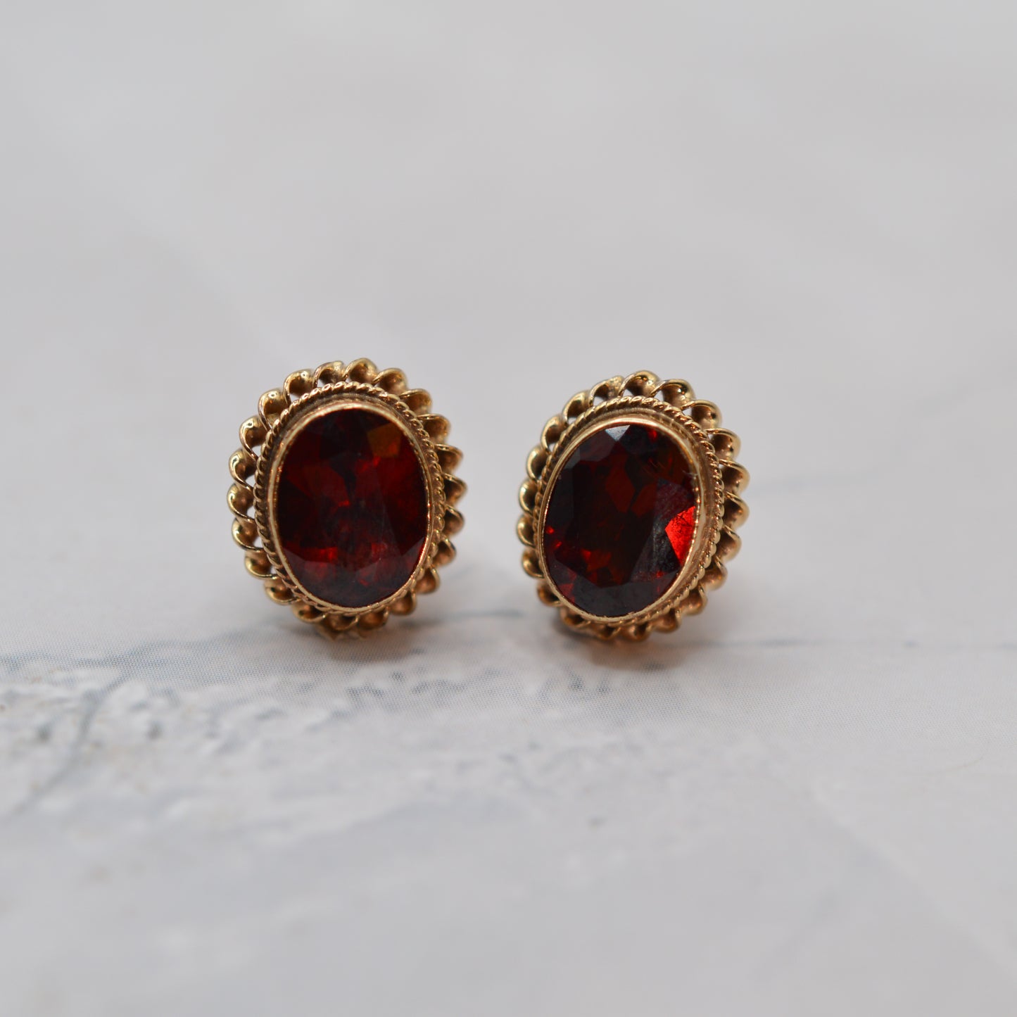 1990s Vintage 9ct Gold Garnet Stud Earrings