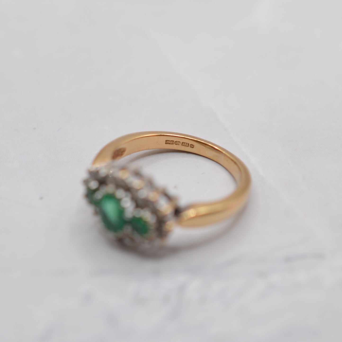 9ct Gold Emerald & Diamond Trilogy Cluster Ring