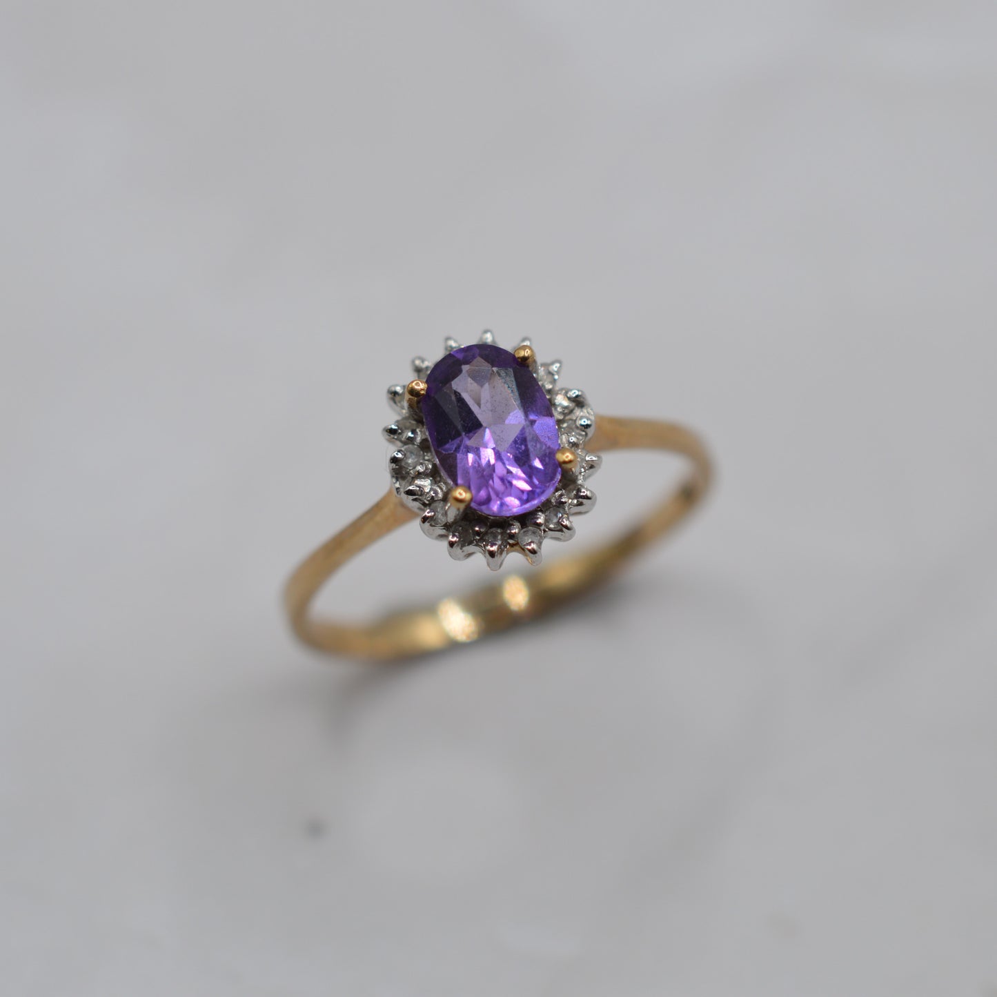 Vintage 9ct Gold Amethyst & Diamond Cluster Ring