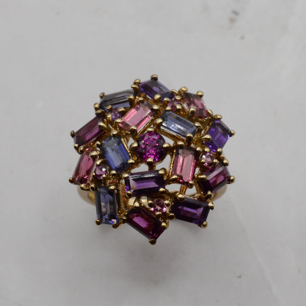 Super Chunky Y2K 9ct Gold Mixed Gemstone Cluster Ring