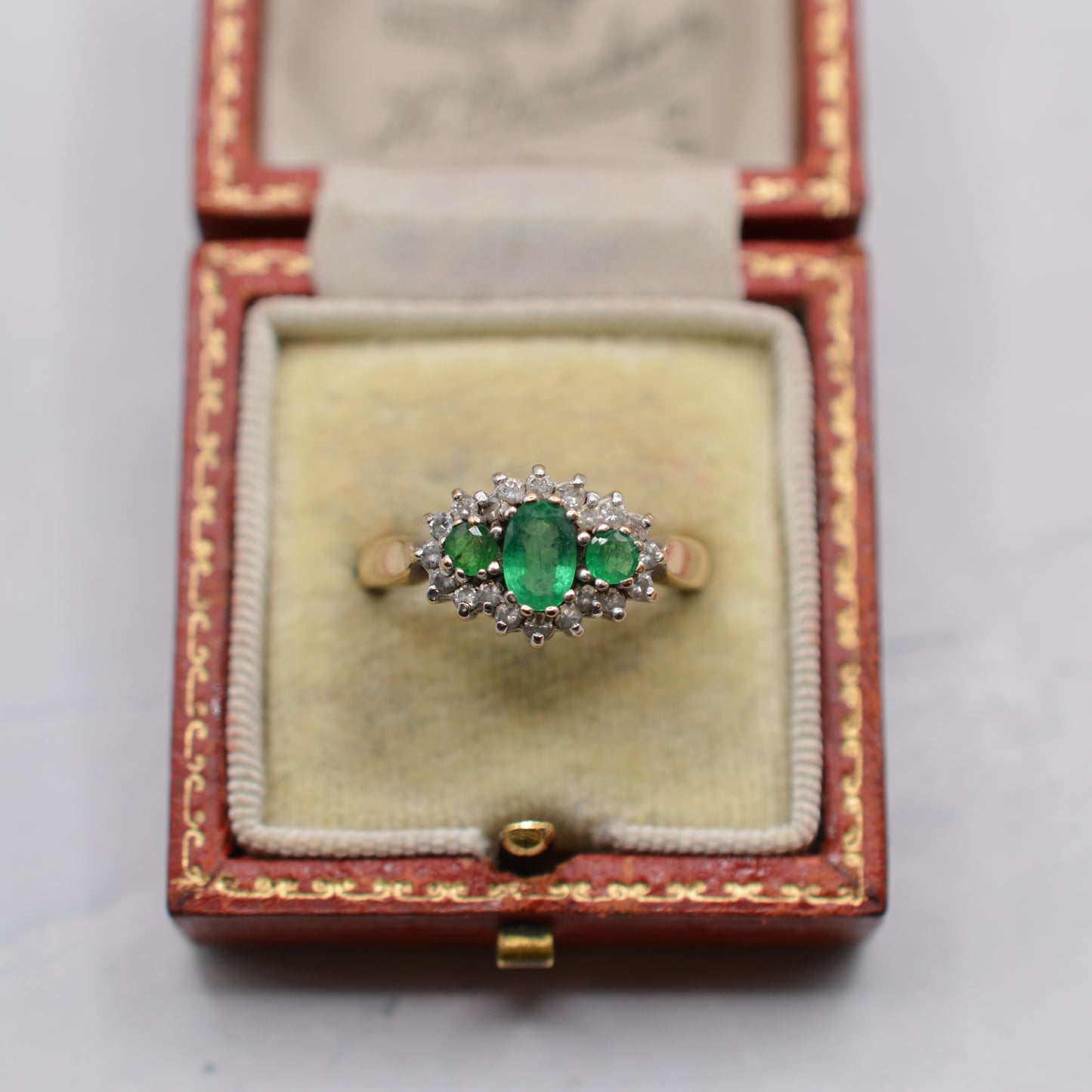 9ct Gold Emerald & Diamond Trilogy Cluster Ring