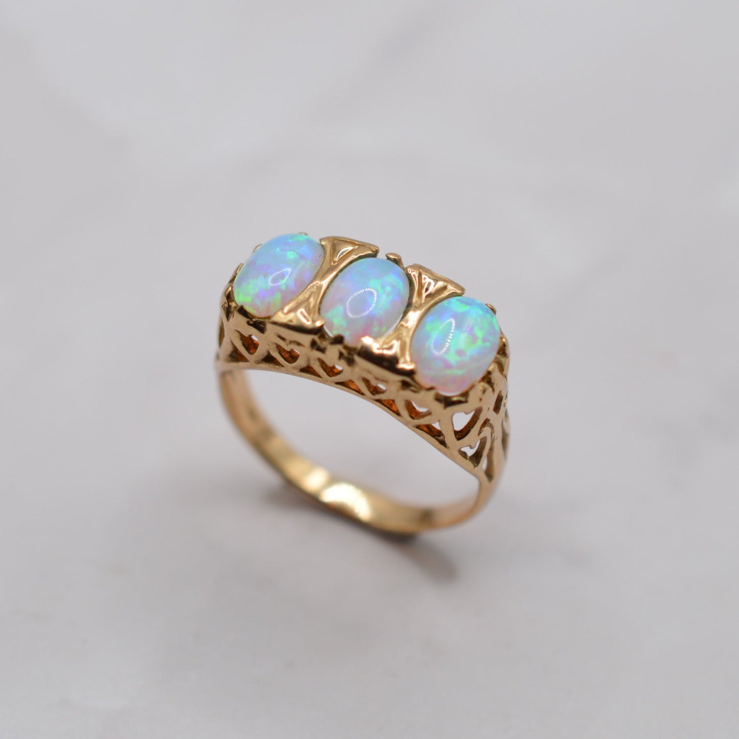 Chunky 9ct Gold Opal Trilogy Ring