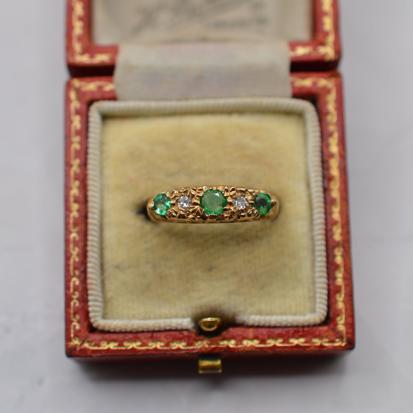 1980s 9ct Gold Emerald & Diamond Five-Stone Ring