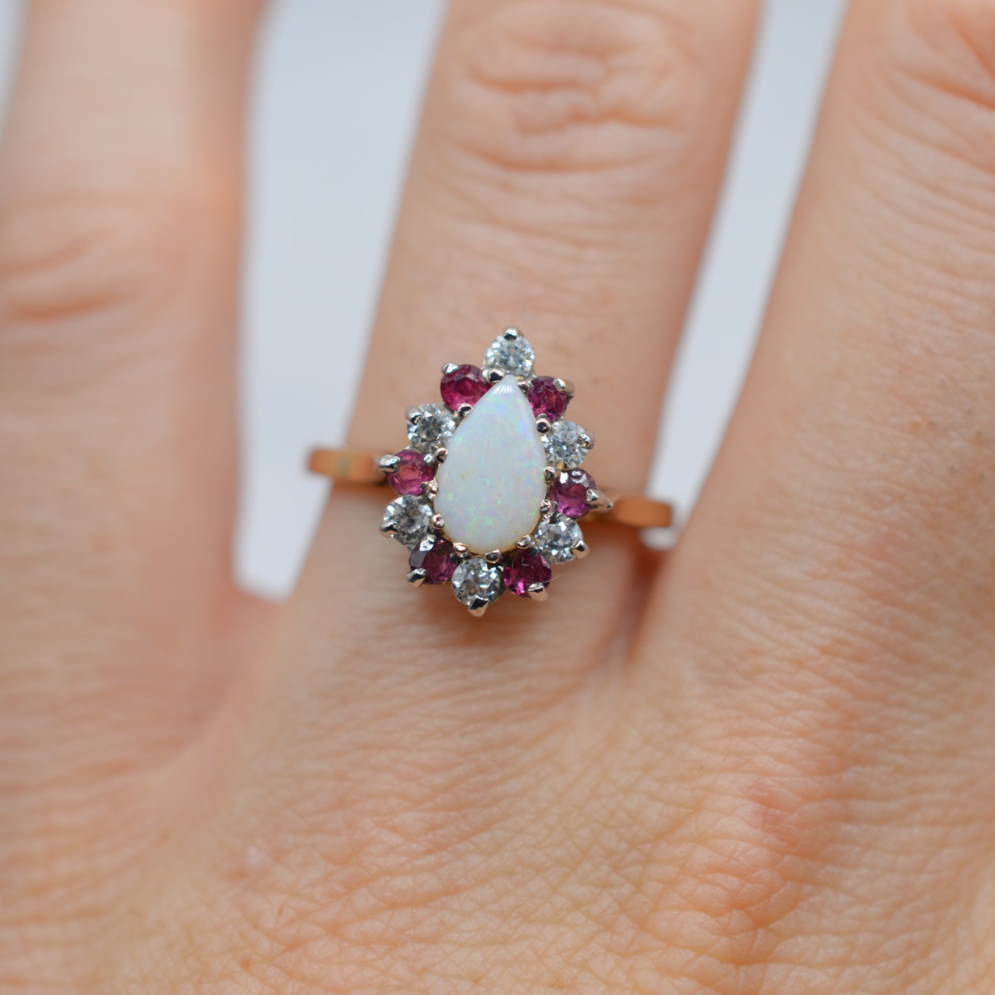 1980s Vintage 9ct Gold Opal, Ruby & CZ Cluster Ring