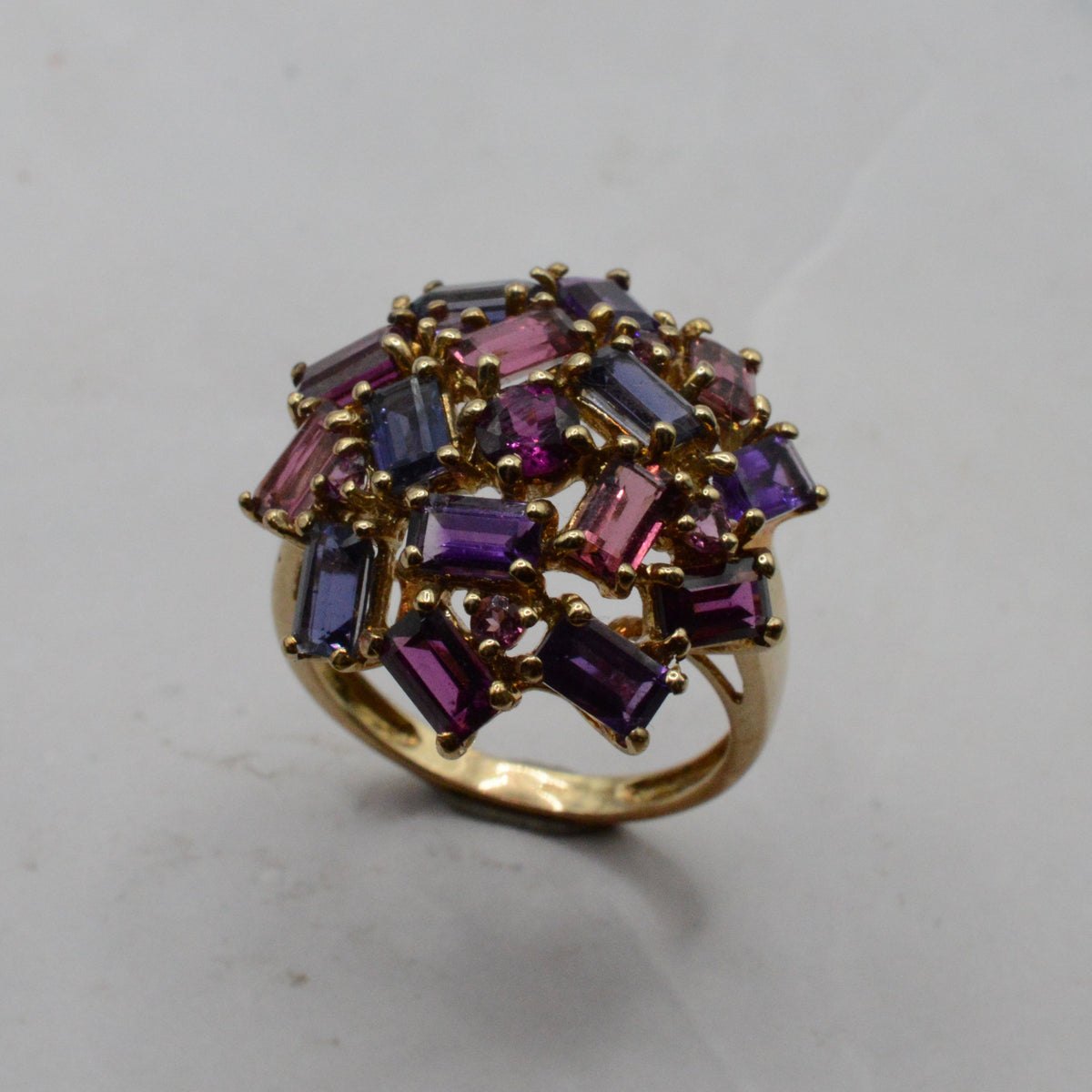 Super Chunky Y2K 9ct Gold Mixed Gemstone Cluster Ring