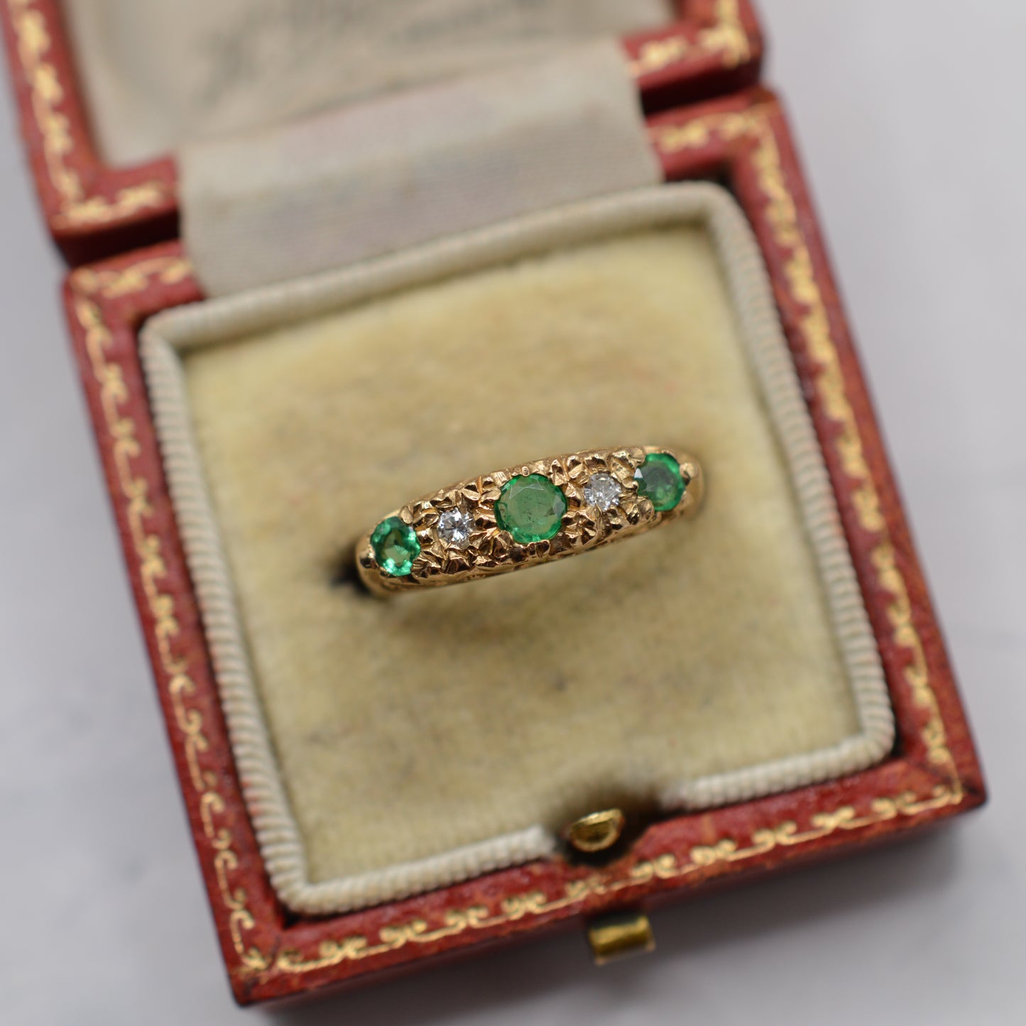 1980s 9ct Gold Emerald & Diamond Five-Stone Ring
