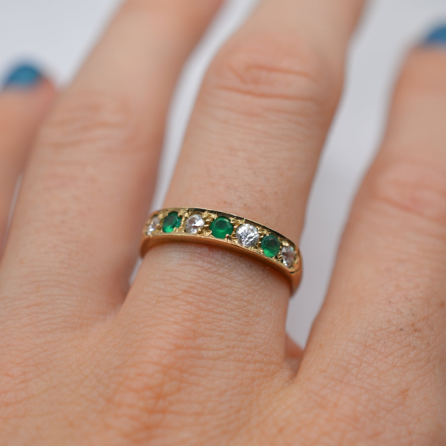 9ct Gold Emerald & CZ Half-Eternity Ring