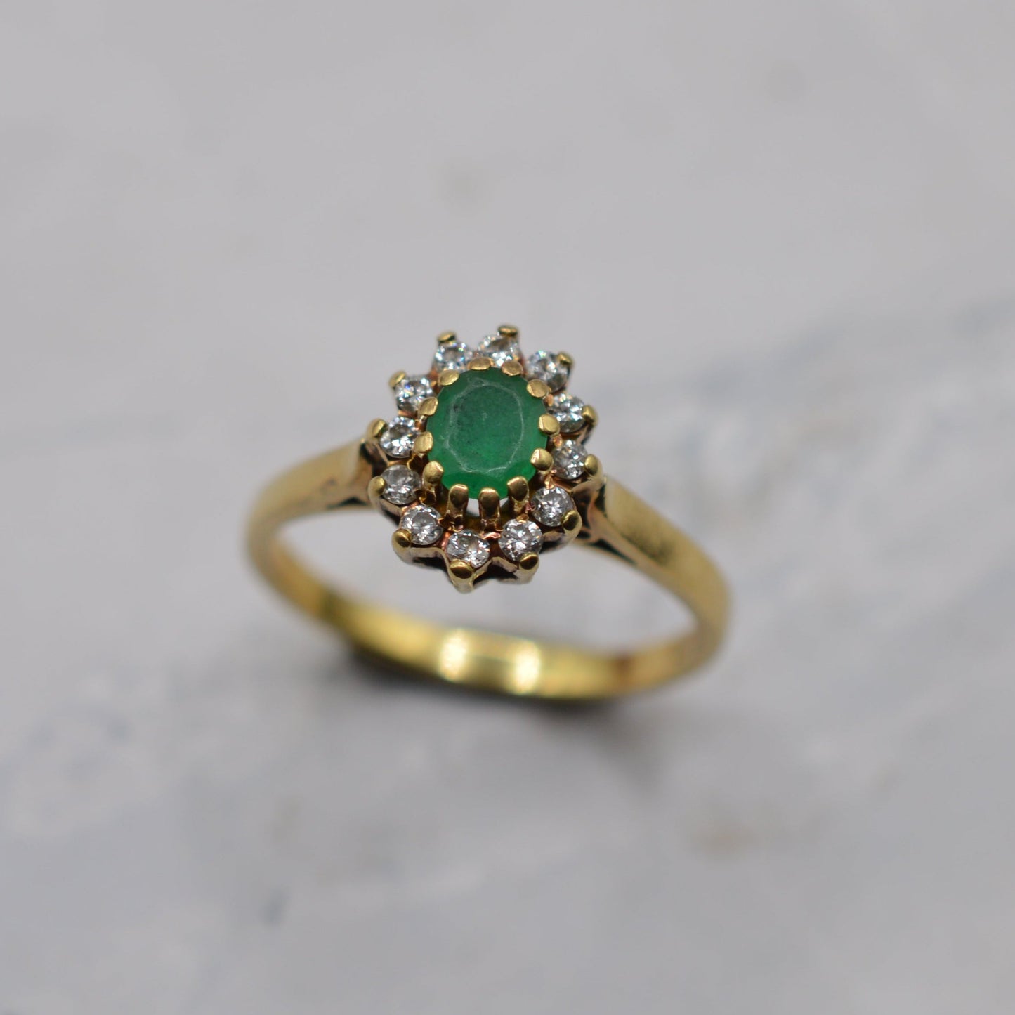 1980s 18ct Gold Emerald & Diamond Cluster Ring