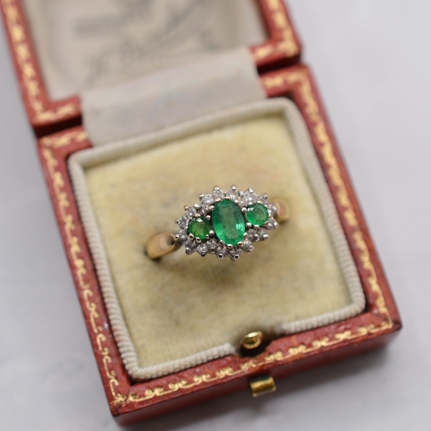9ct Gold Emerald & Diamond Trilogy Cluster Ring