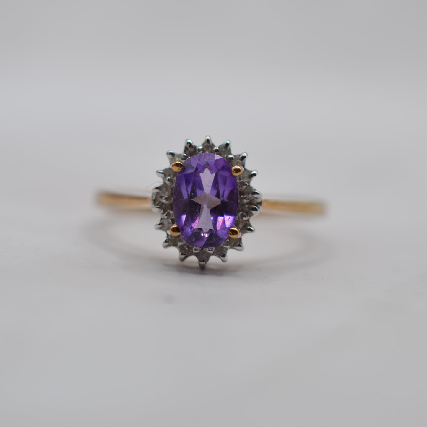 Vintage 9ct Gold Amethyst & Diamond Cluster Ring
