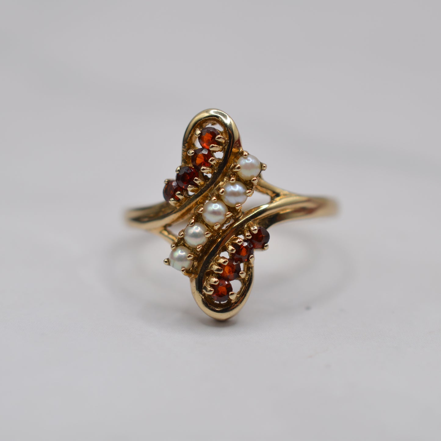 1980s 9ct Gold Garnet & Pearl Dress Ring