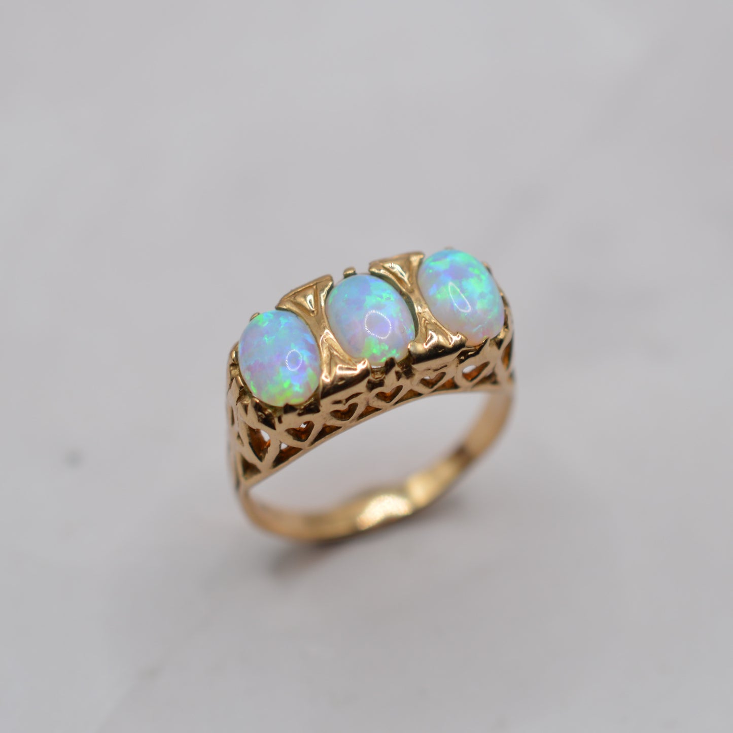 Chunky 9ct Gold Opal Trilogy Ring