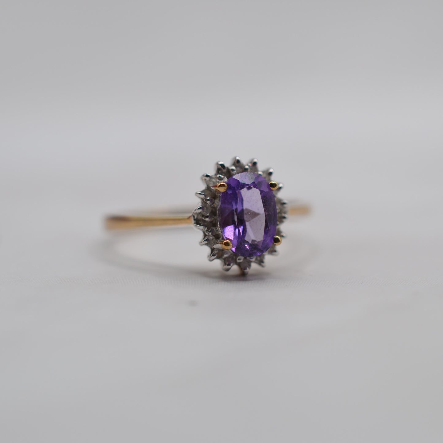 Vintage 9ct Gold Amethyst & Diamond Cluster Ring