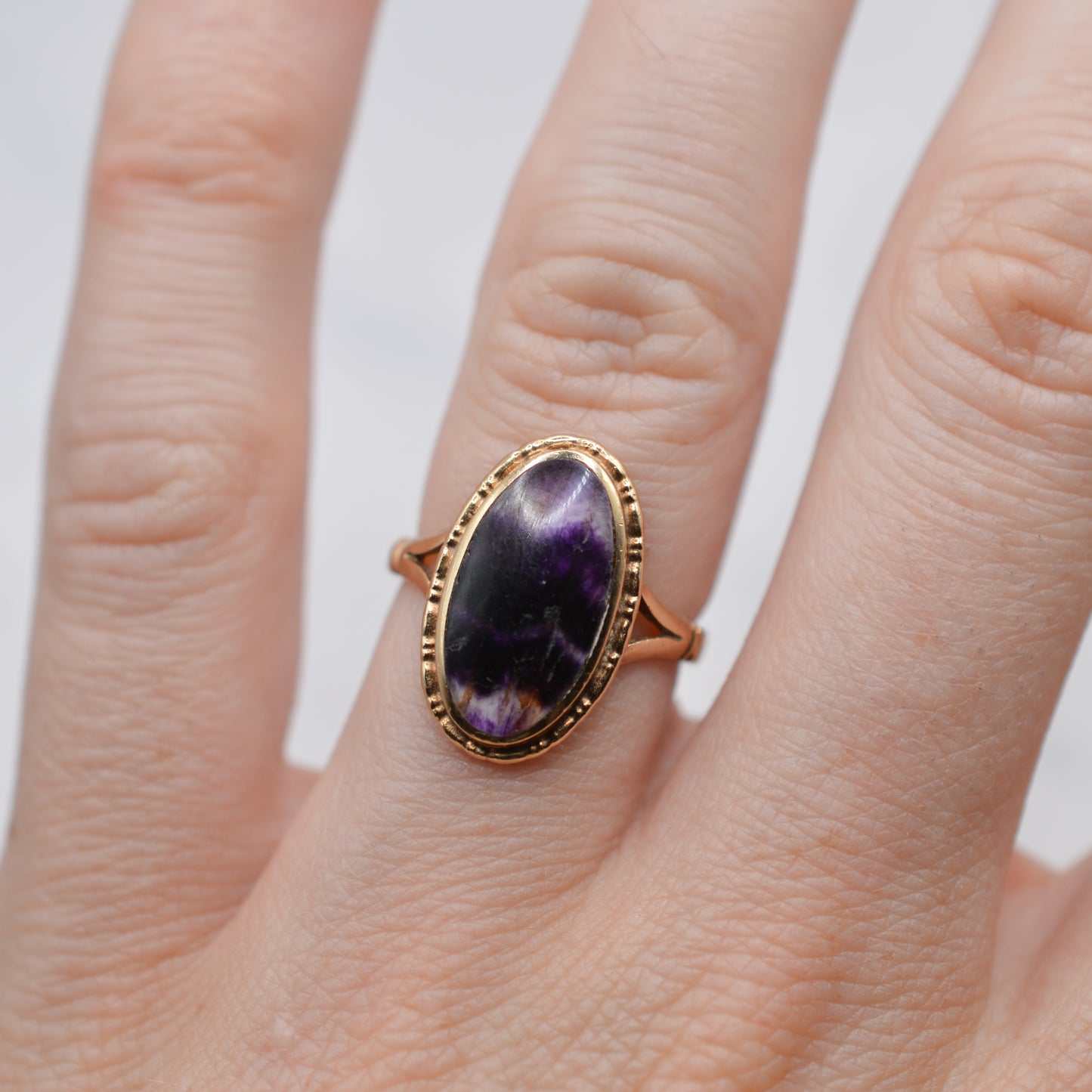 1970s Vintage 9ct Gold Blue John Ring