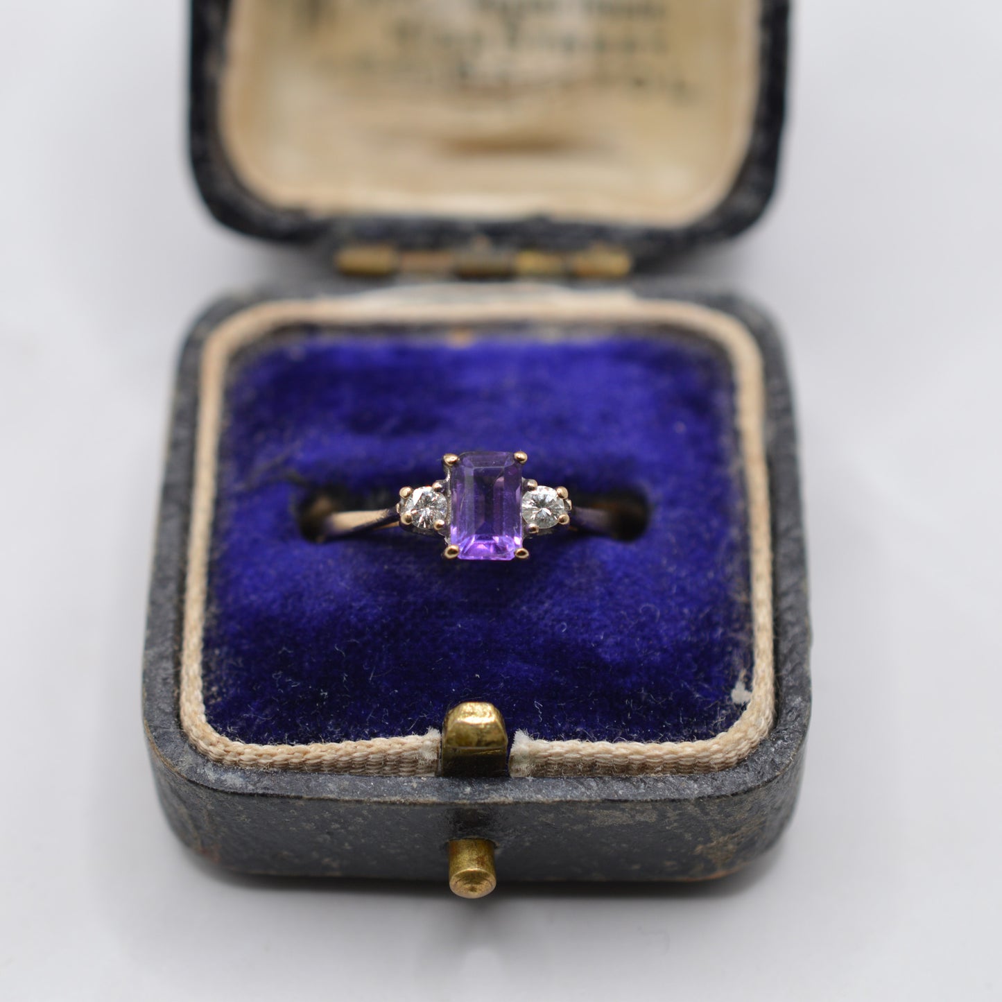 1990s 9ct Gold Amethyst & Diamond Trilogy Ring