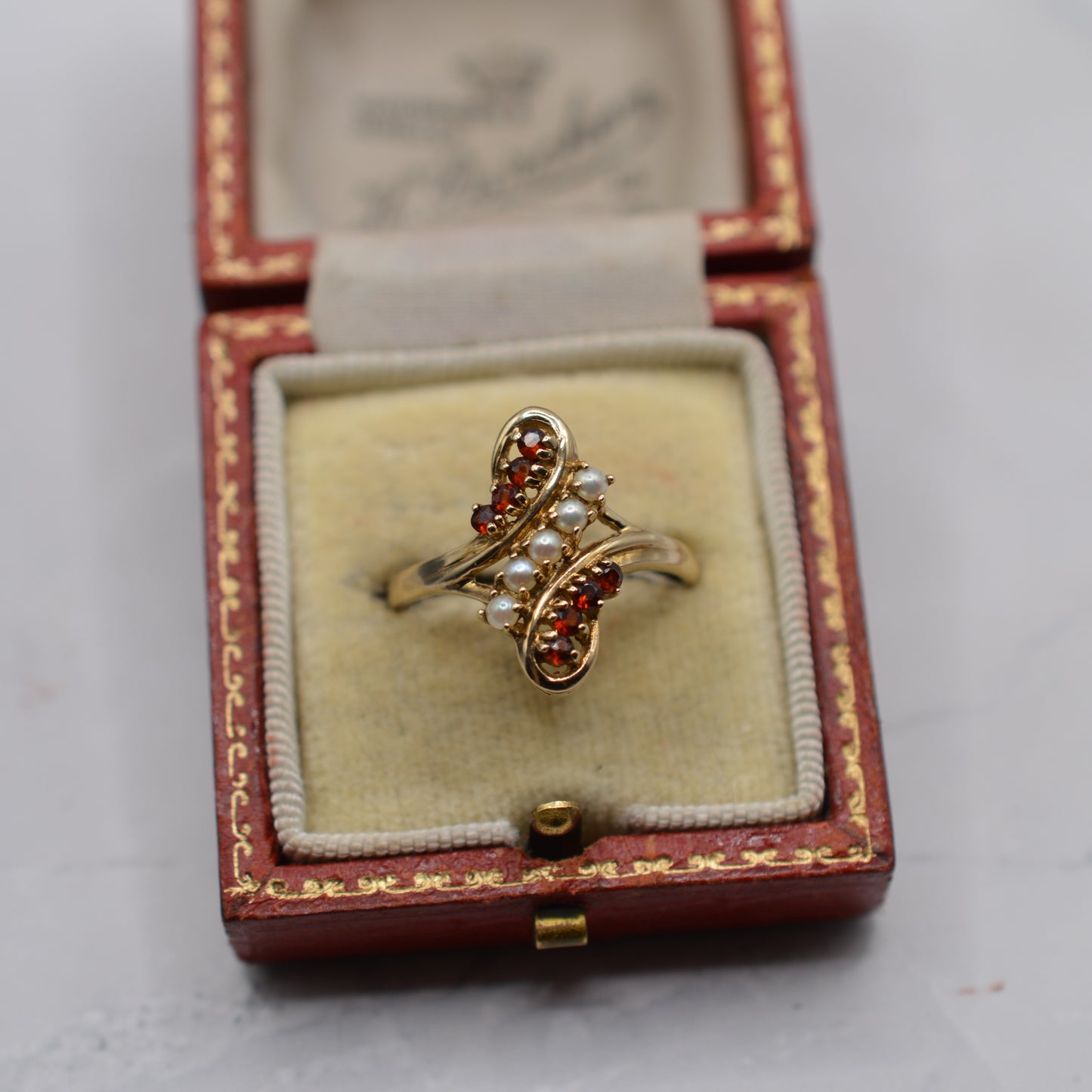 1980s 9ct Gold Garnet & Pearl Dress Ring