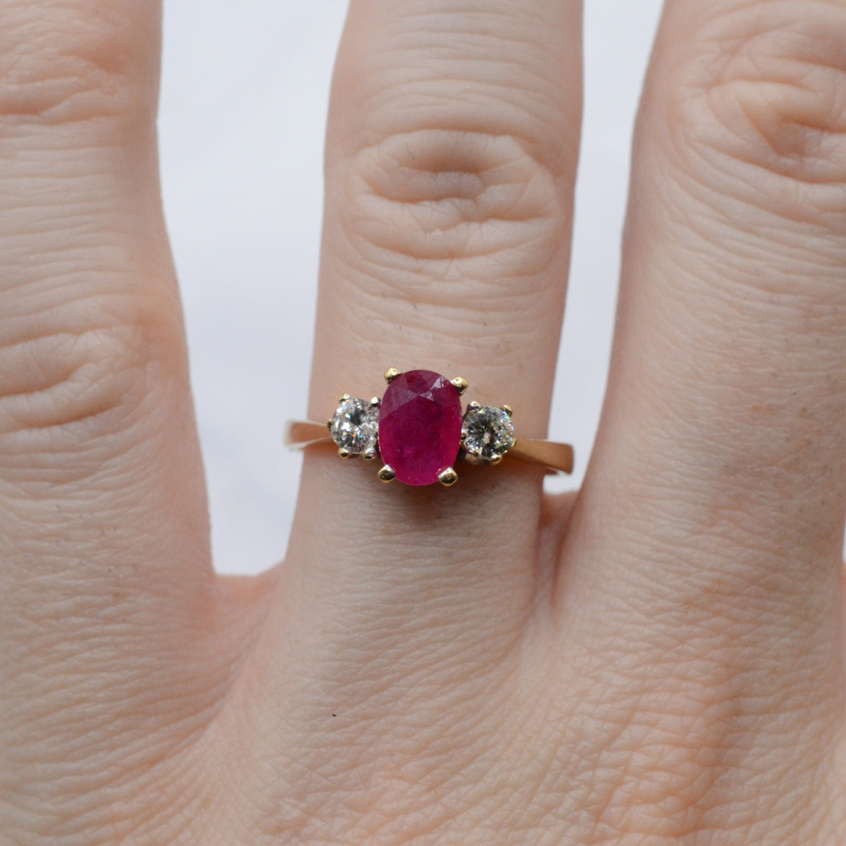 18ct Gold Ruby & Diamond Trilogy Ring