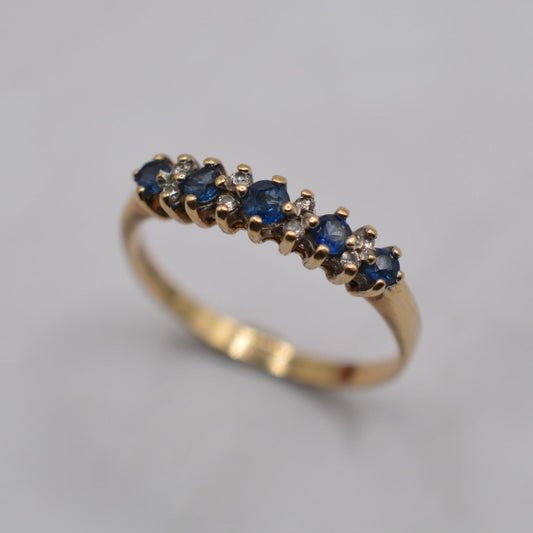1990s 9ct Gold Sapphire & Diamond Half-Eternity Ring
