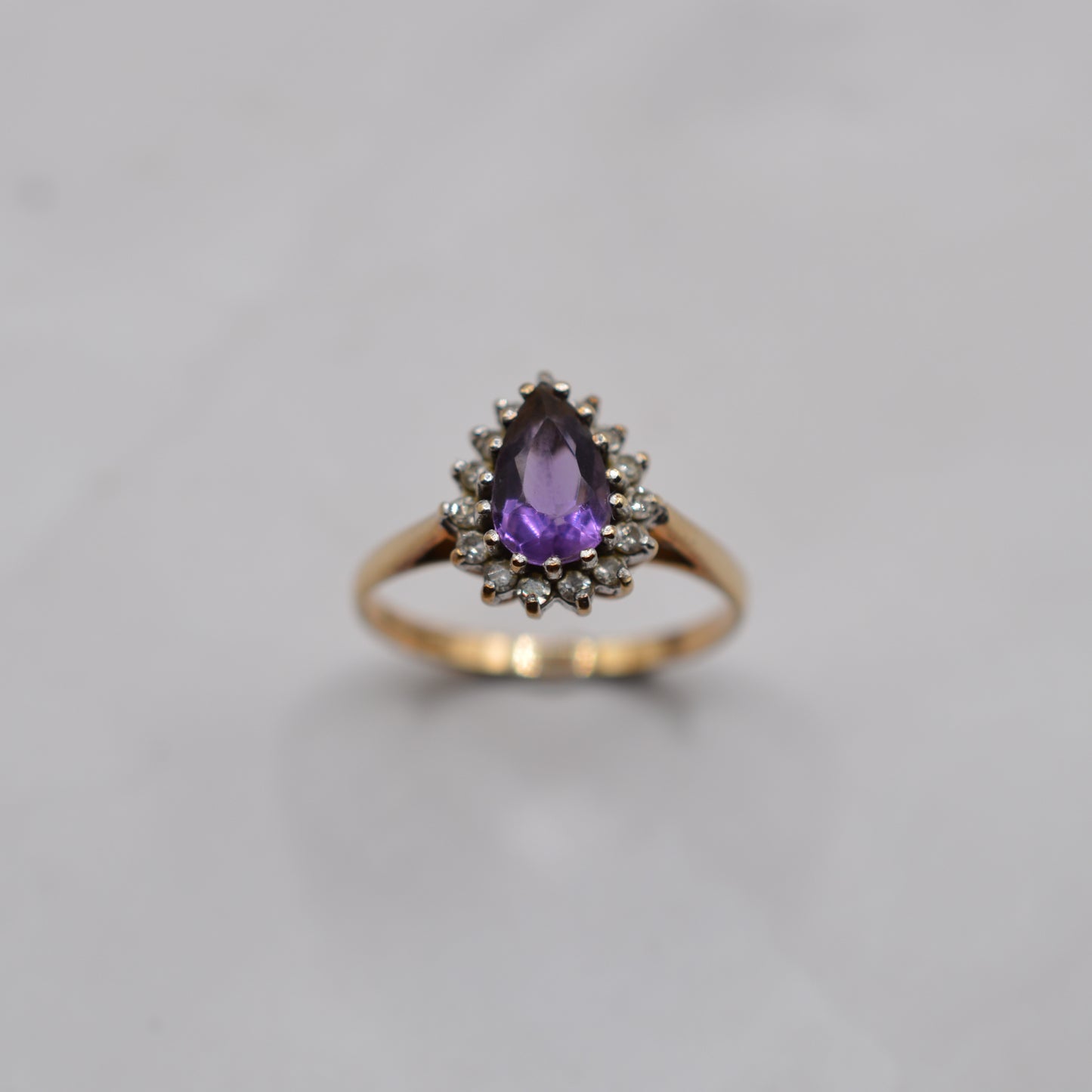 1980s 9ct Gold Amethyst & Diamond Cluster Ring