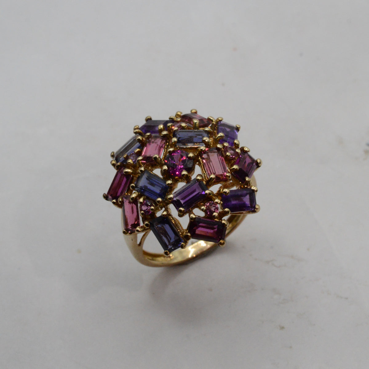 Super Chunky Y2K 9ct Gold Mixed Gemstone Cluster Ring