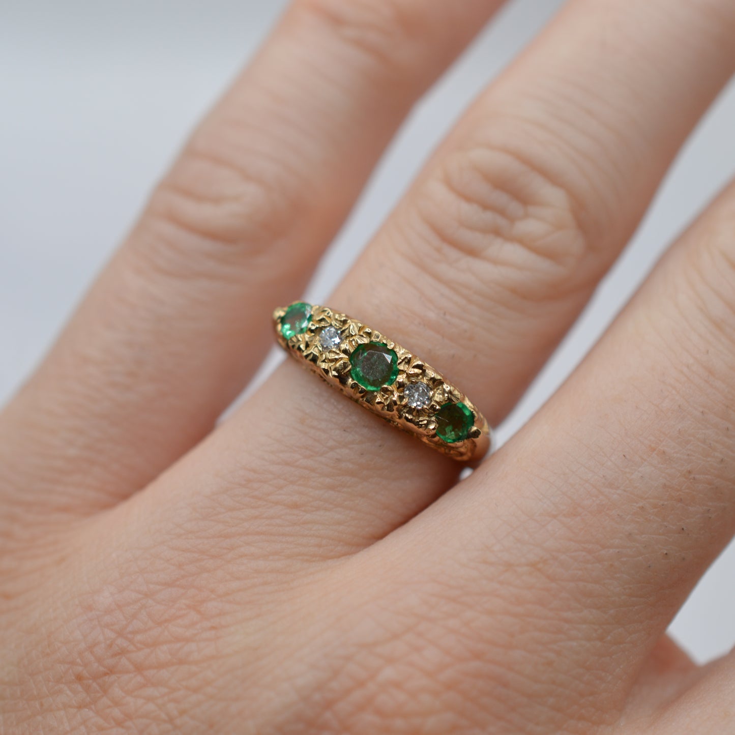 1980s 9ct Gold Emerald & Diamond Five-Stone Ring