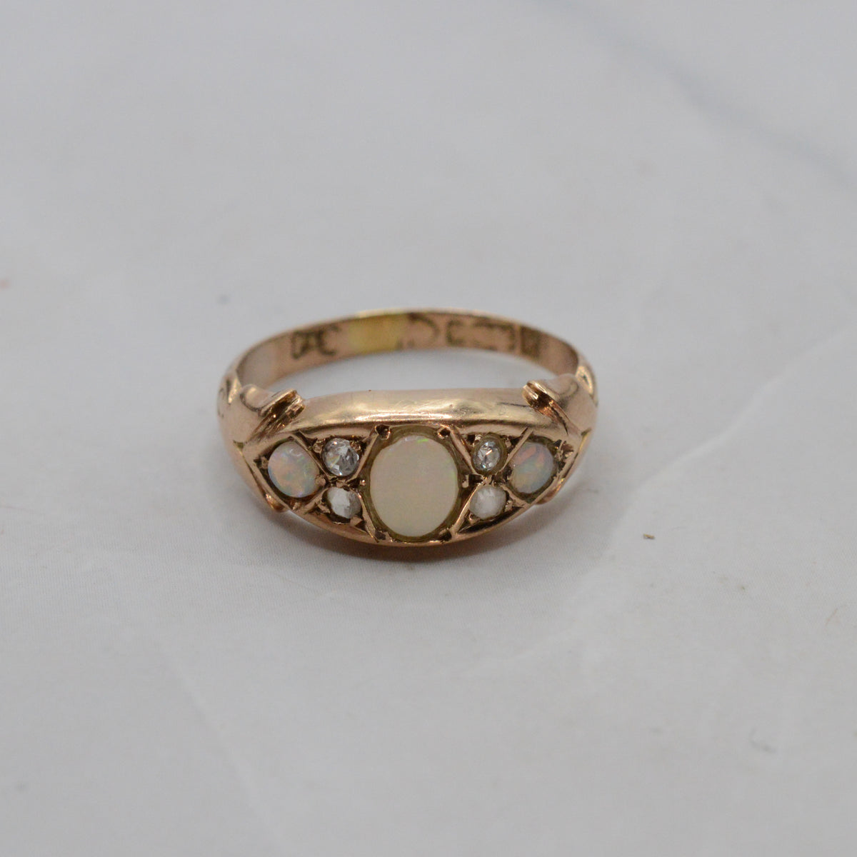 1908 Antique Edwardian 9ct Gold Opal & Paste Seven-Stone Ring