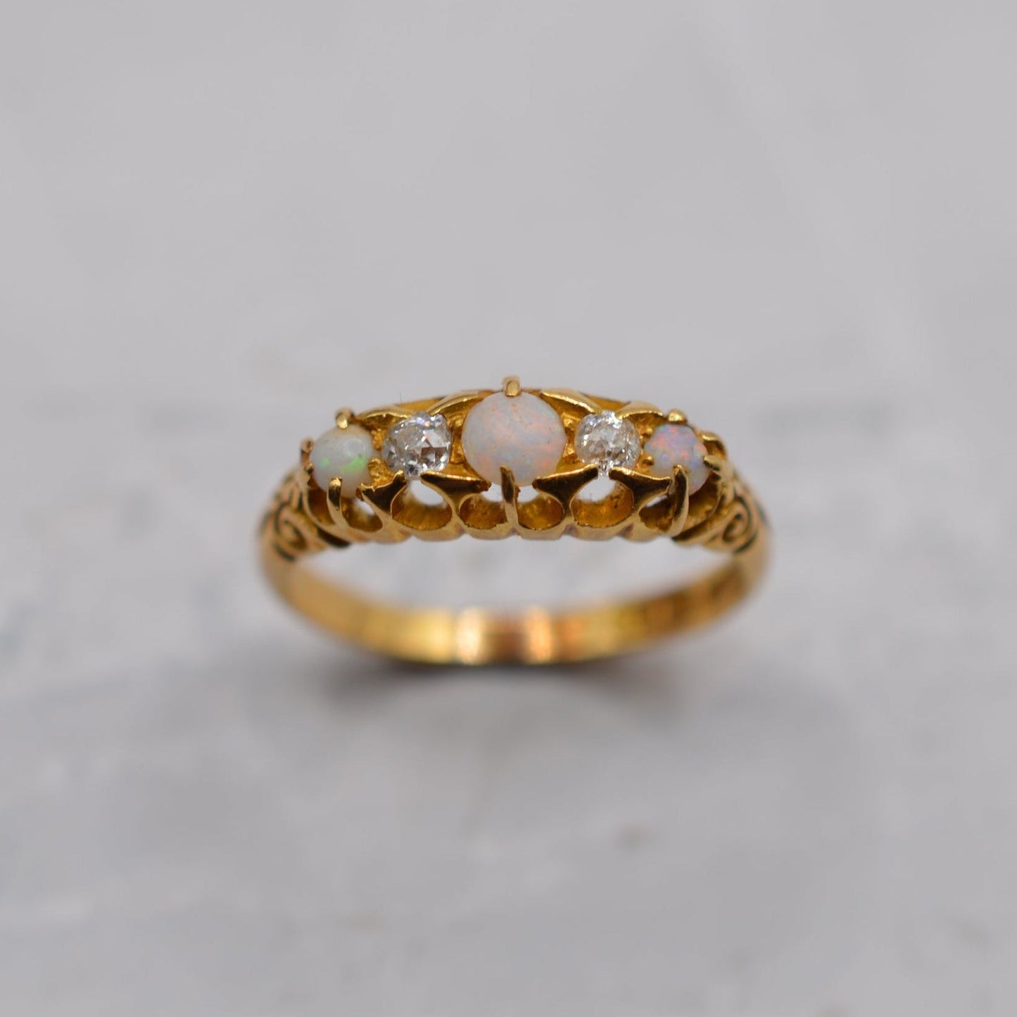 Antique 18ct Gold Opal & Diamond Five-Stone Ring