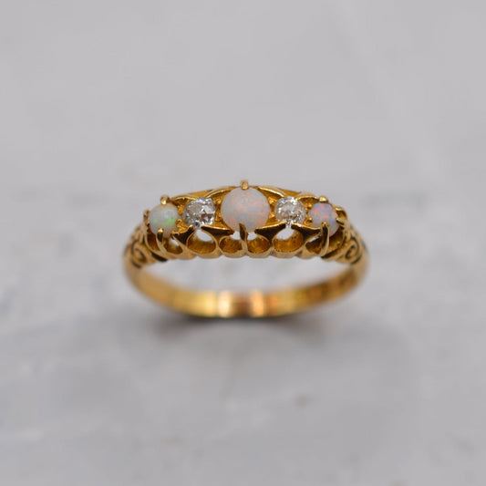 Antique 18ct Gold Opal & Diamond Five-Stone Ring