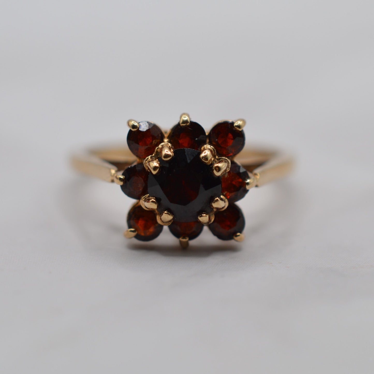 1970s Vintage 9ct Gold Garnet Square Cluster Ring