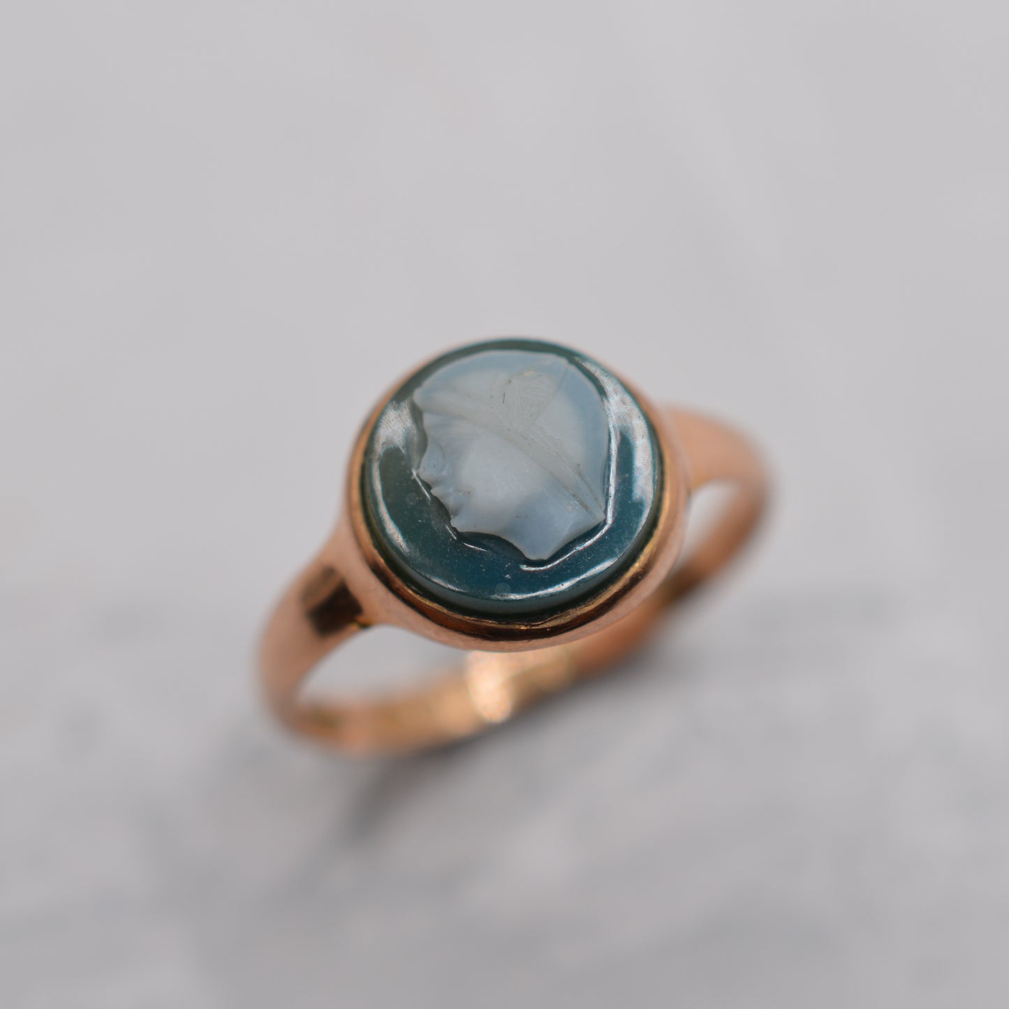 Antique 1913 Edwardian 9ct Gold Agate Cameo Ring