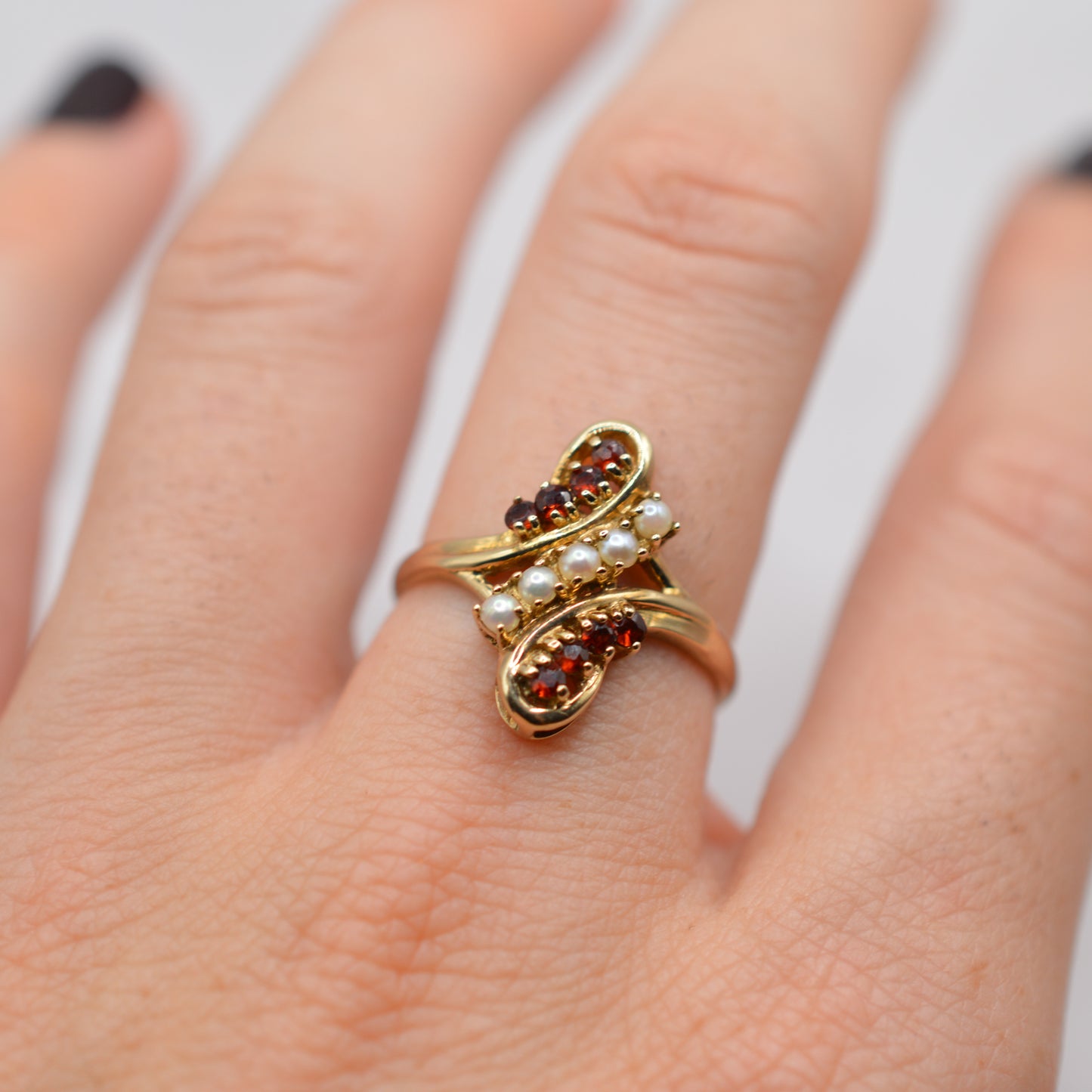1980s 9ct Gold Garnet & Pearl Dress Ring