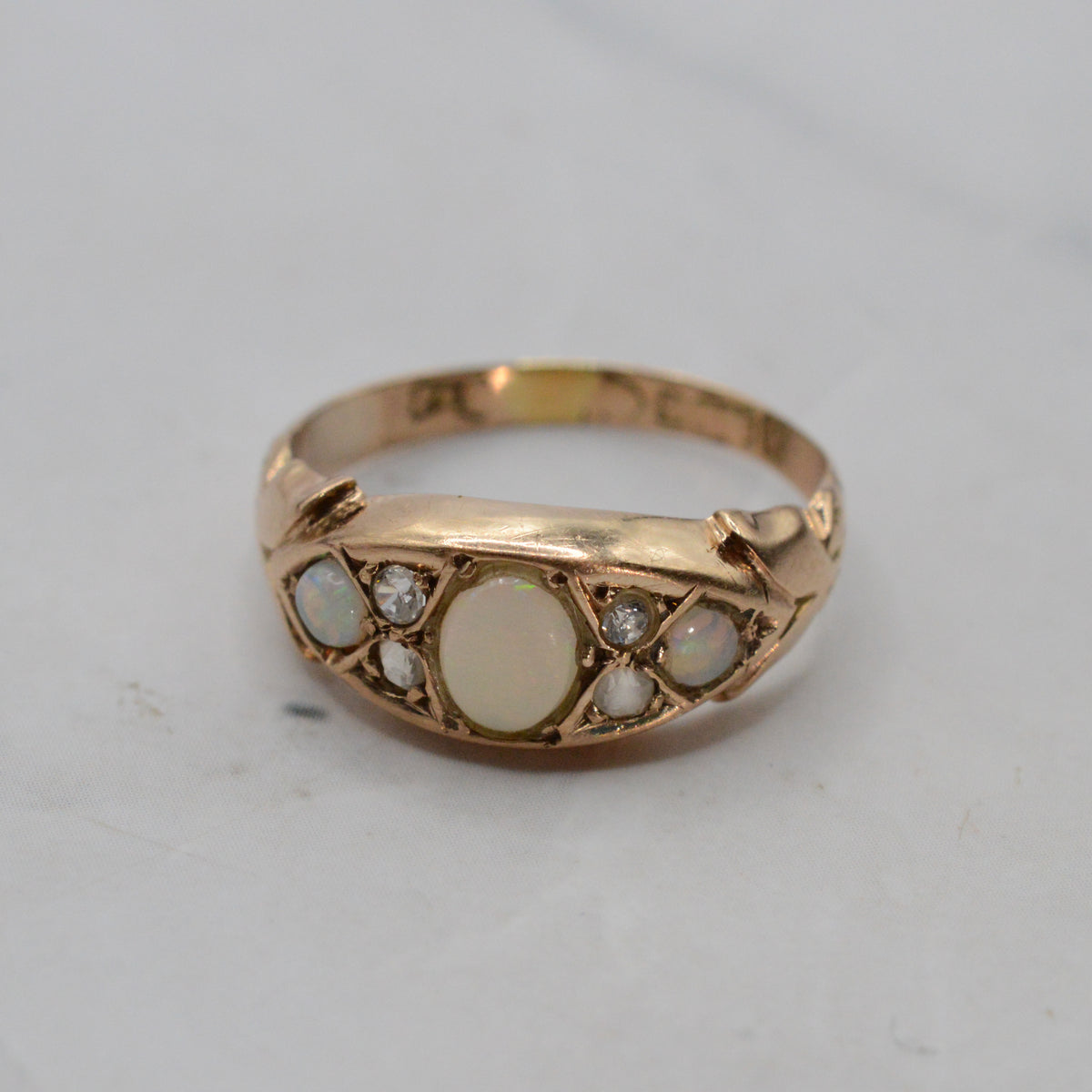 1908 Antique Edwardian 9ct Gold Opal & Paste Seven-Stone Ring