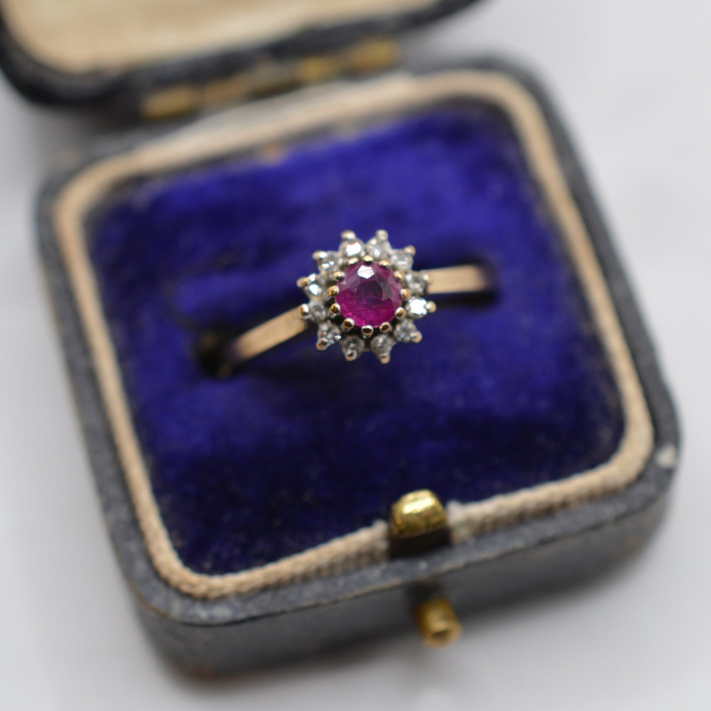 1990s 9ct Gold Ruby & Diamond Cluster Ring
